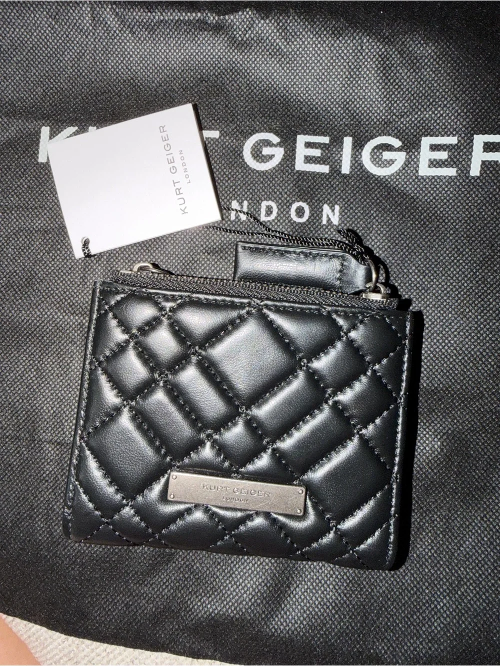 Kurt Geiger Black Quilted Leather Card & Key Holder